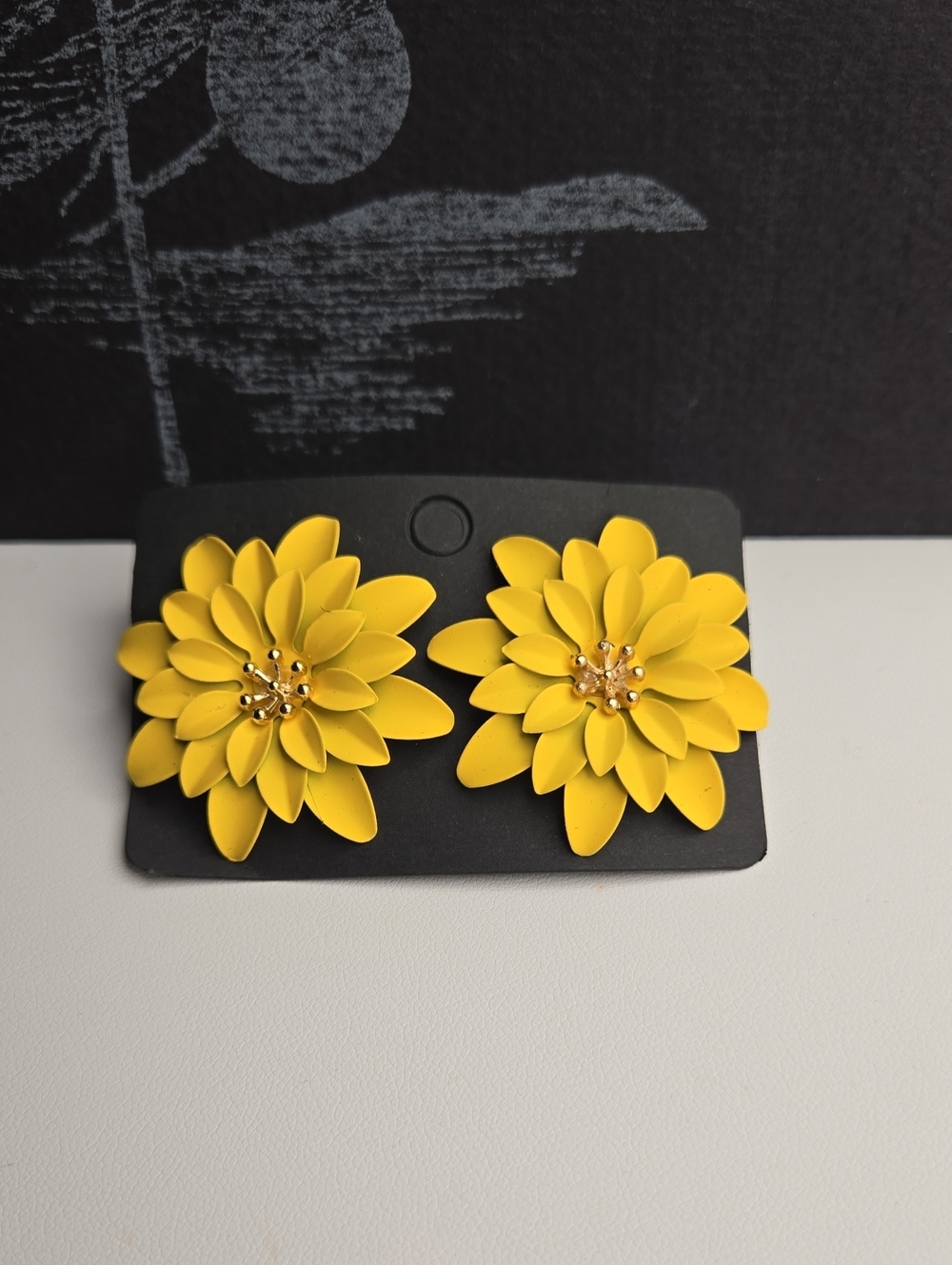Yellow Floral Statement Earrings - Women Jewelry